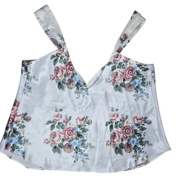 Vintage Kathryn Womens Floral Satin Cami Top Size L Coquette Cottage Boho Fairy - Picture 4 of 8